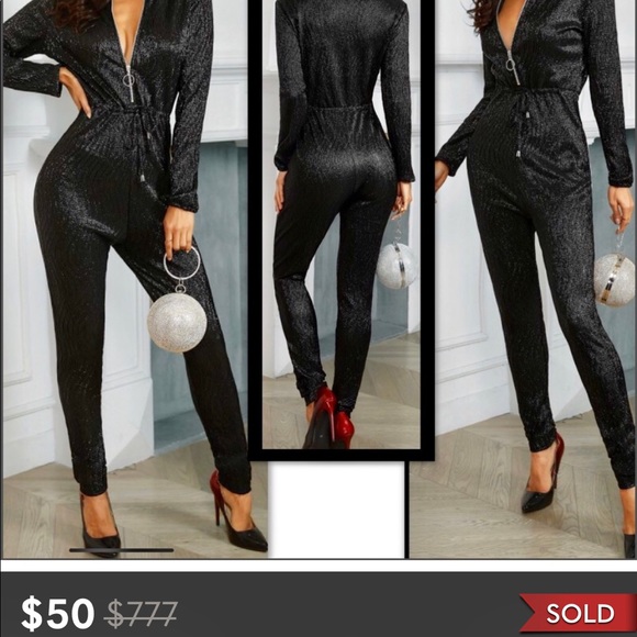 @SOULCRUSHER716 Pants - BLACK GLITTER JUMPSUIT